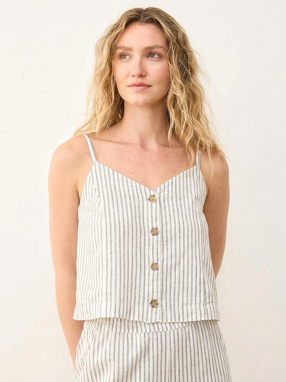 MARINE LAYER Celeste Striped Button Down Camisole Crop Tank Top - Size Small